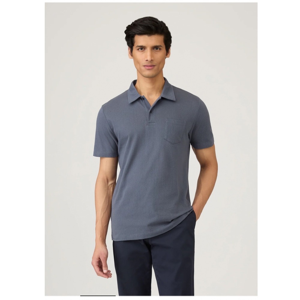 Sunspel Riviera Polo Shirt Slate Blue Cotton Pique Mens M Quiet Luxury Old Money